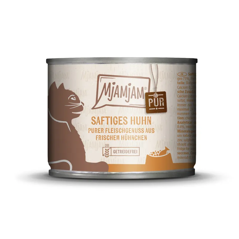 Sparpaket 6 x 200 g Mjamjam Saftiges Huhn purer Fleischgenuss aus frischem Hühnchen Katzen Nassfutter Top-Preis